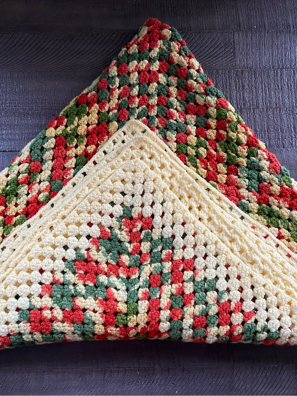 Vintage 70s Retro Granny Square Afghan Crochet Throw Blanket 53x50” Cottagecore